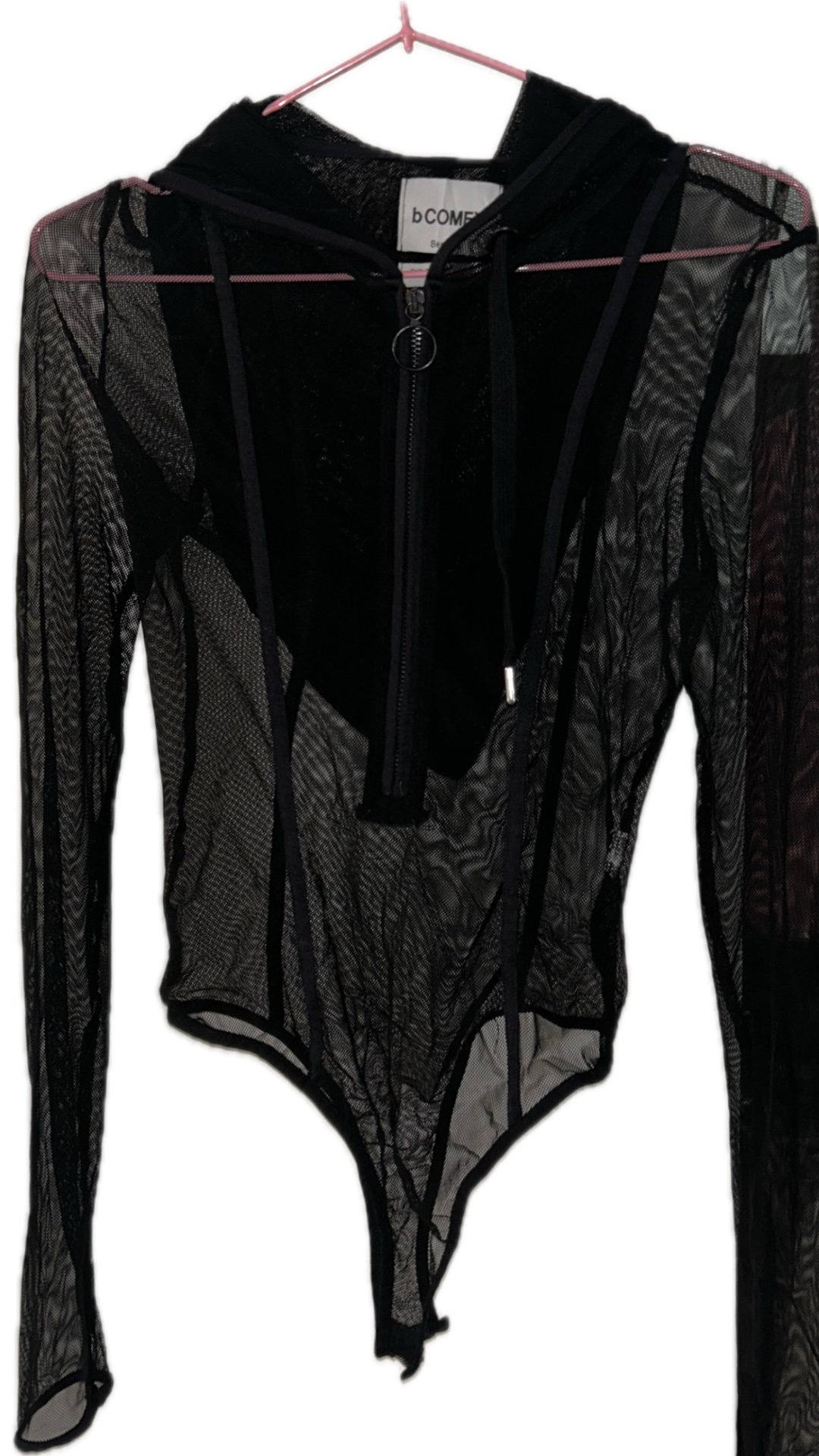 black mesh hooded bodysuit - 2