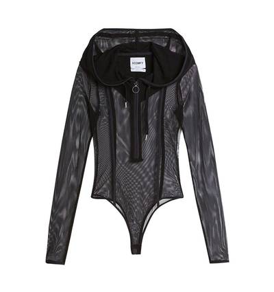 black mesh hooded bodysuit