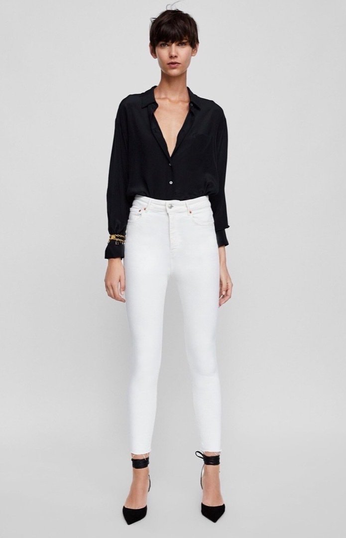 Zara Premium Denim Collection White High Waist Skinny Jeans