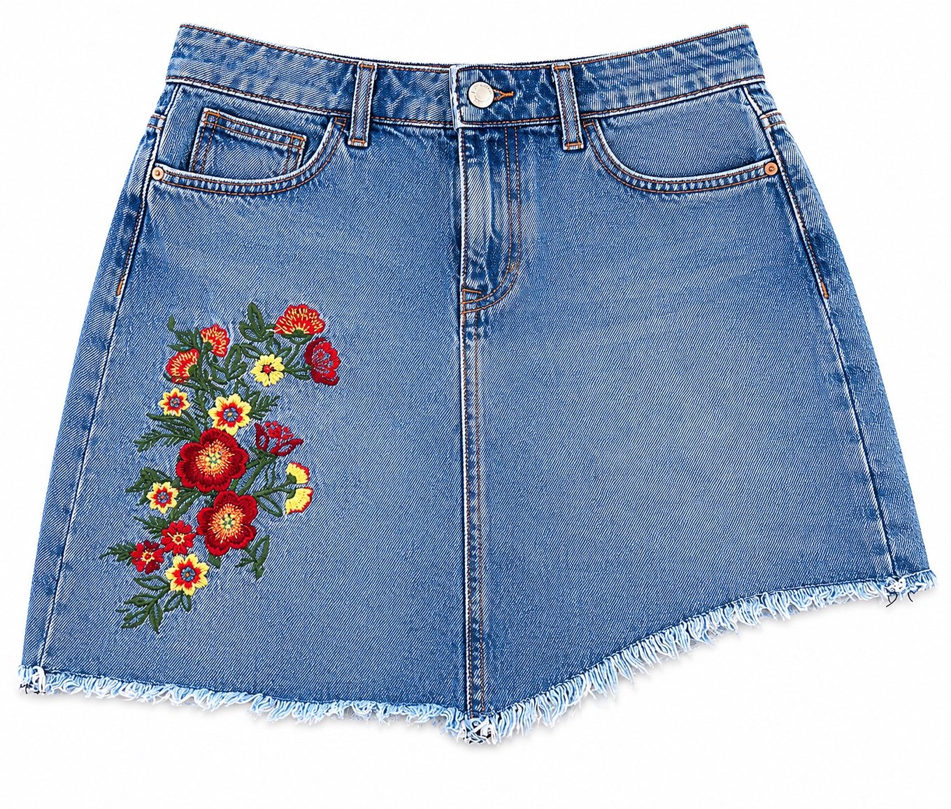 ZARA Denim здолниште со везени цветови
