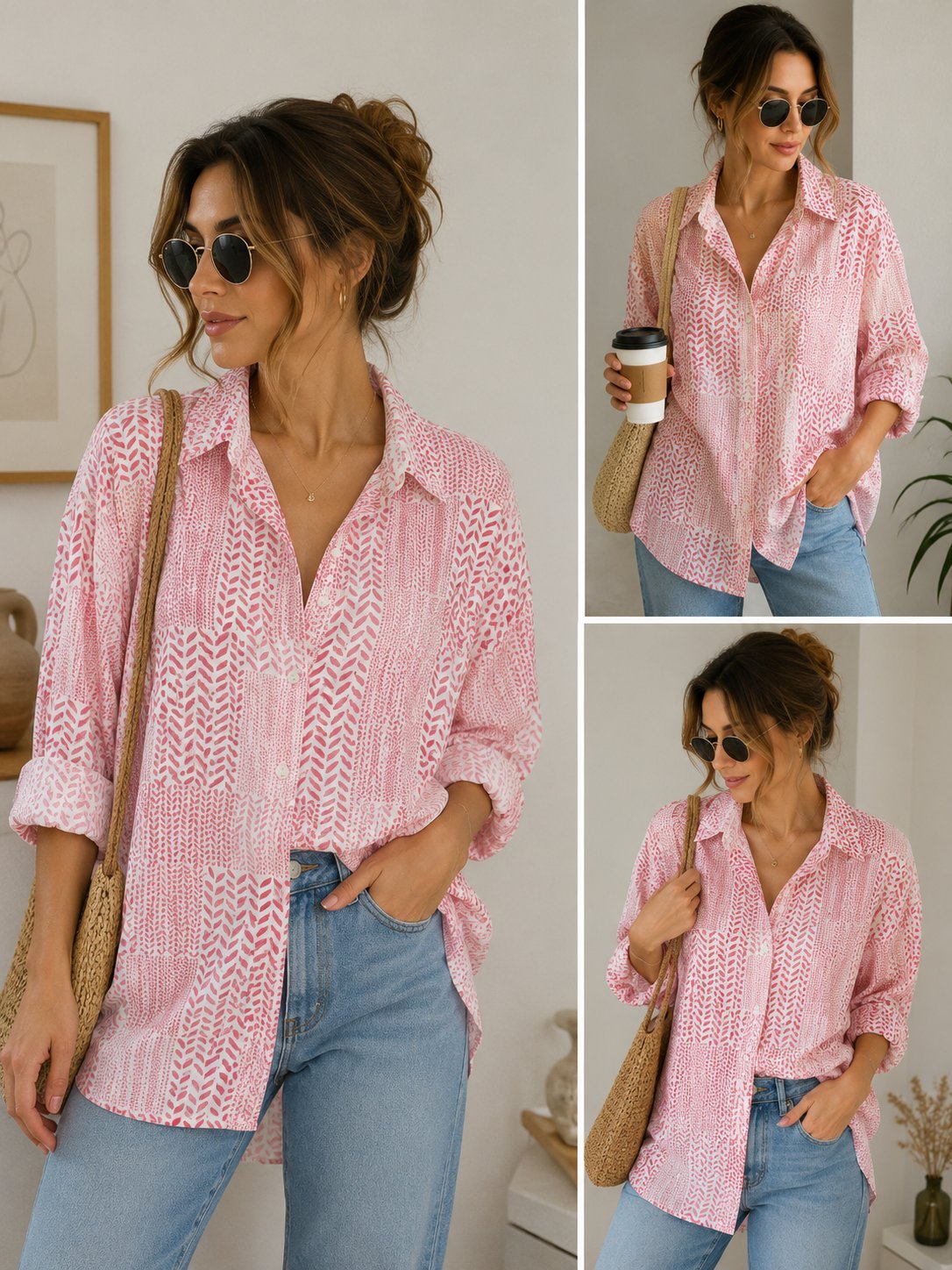 🌸 Нежна розова oversize кошула со модерен дезен | Како нова