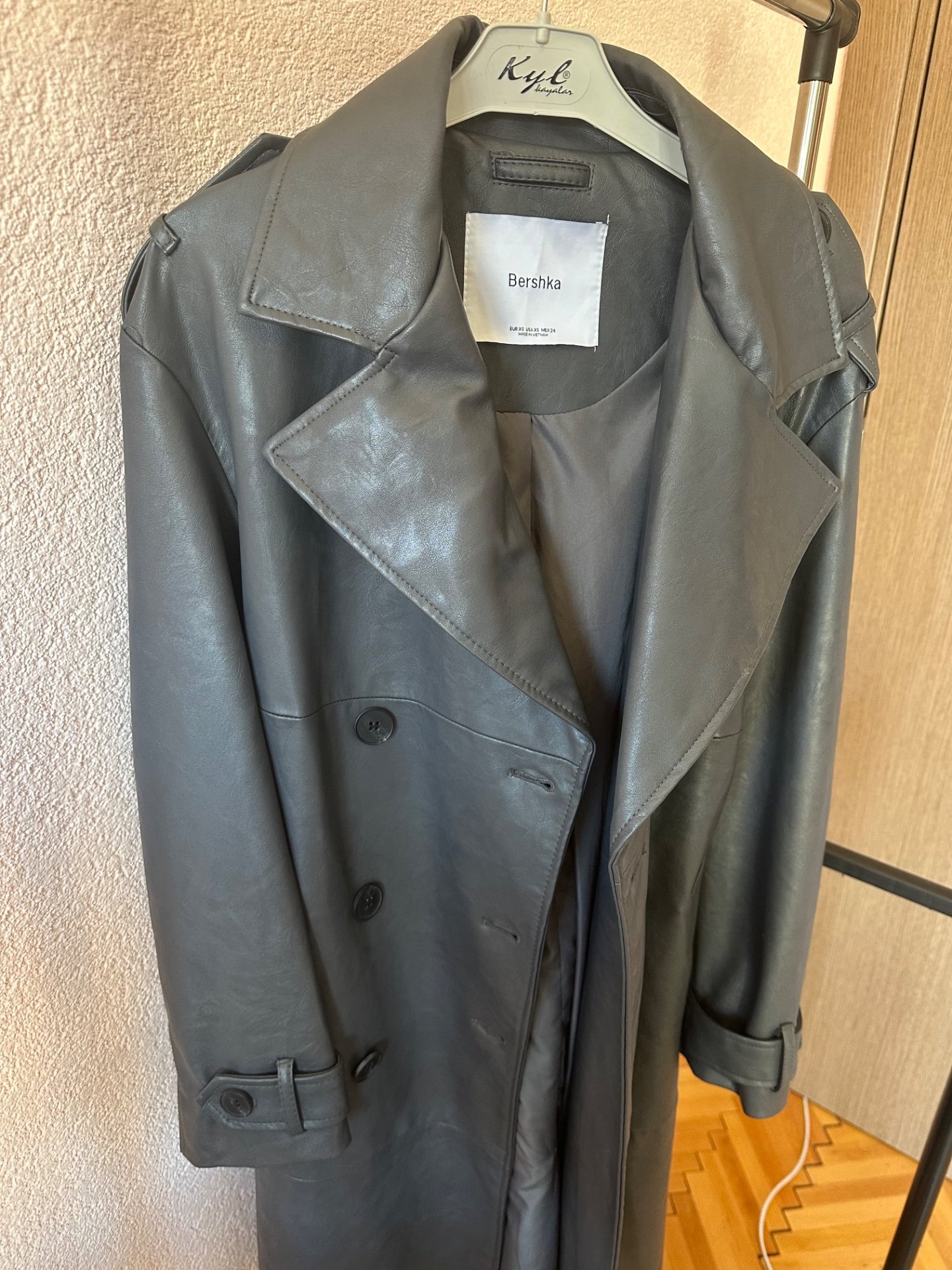 BERSHKA Долг сив мантил XS - 2